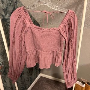 American Eagle Smocked Long Sleeve Crop Top